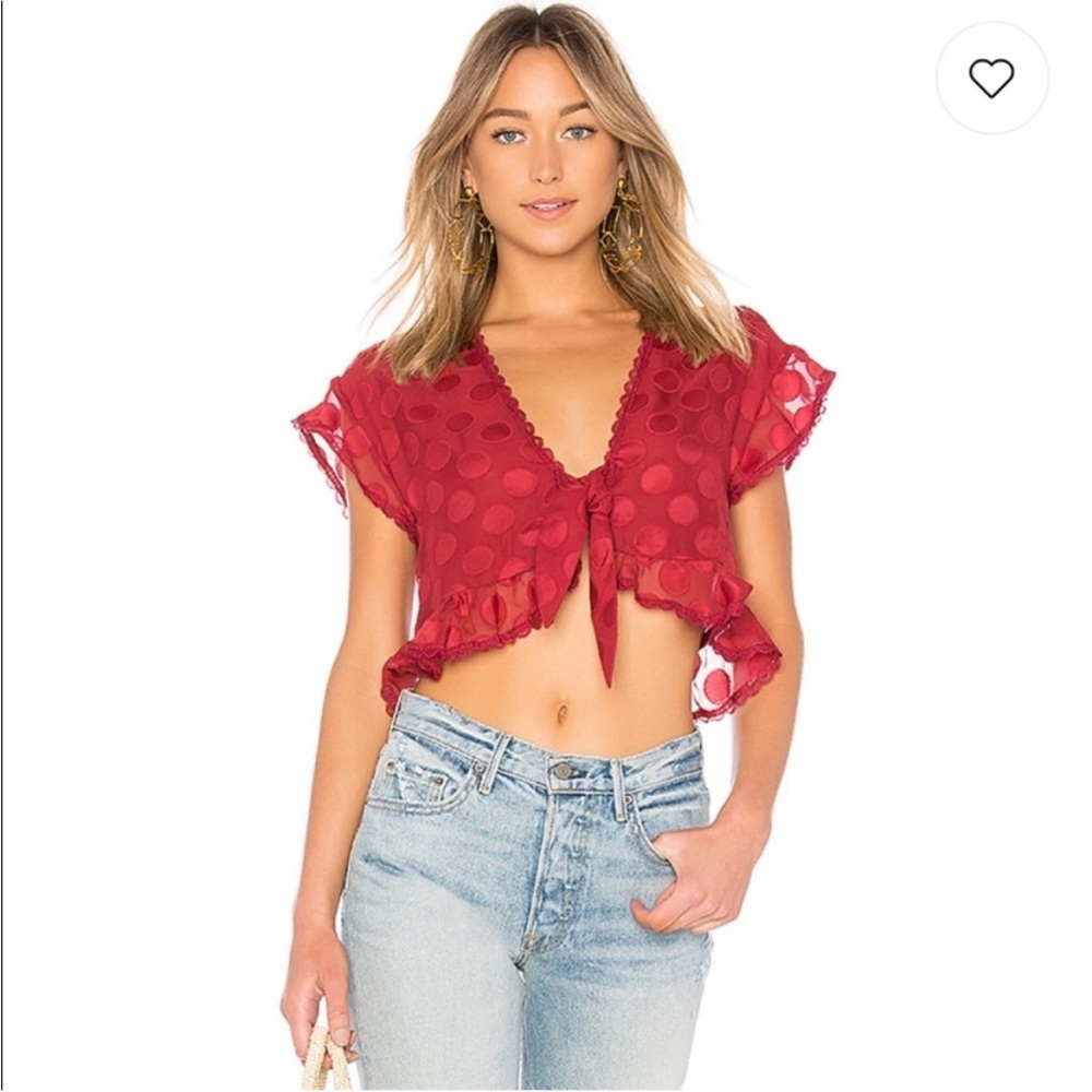 Red Polka Dot Tie-Front Top
